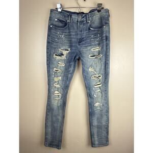 PacSun Stacked Slim Men’s Jeans Light Wash Distressed Ripped Paint Splatter 32